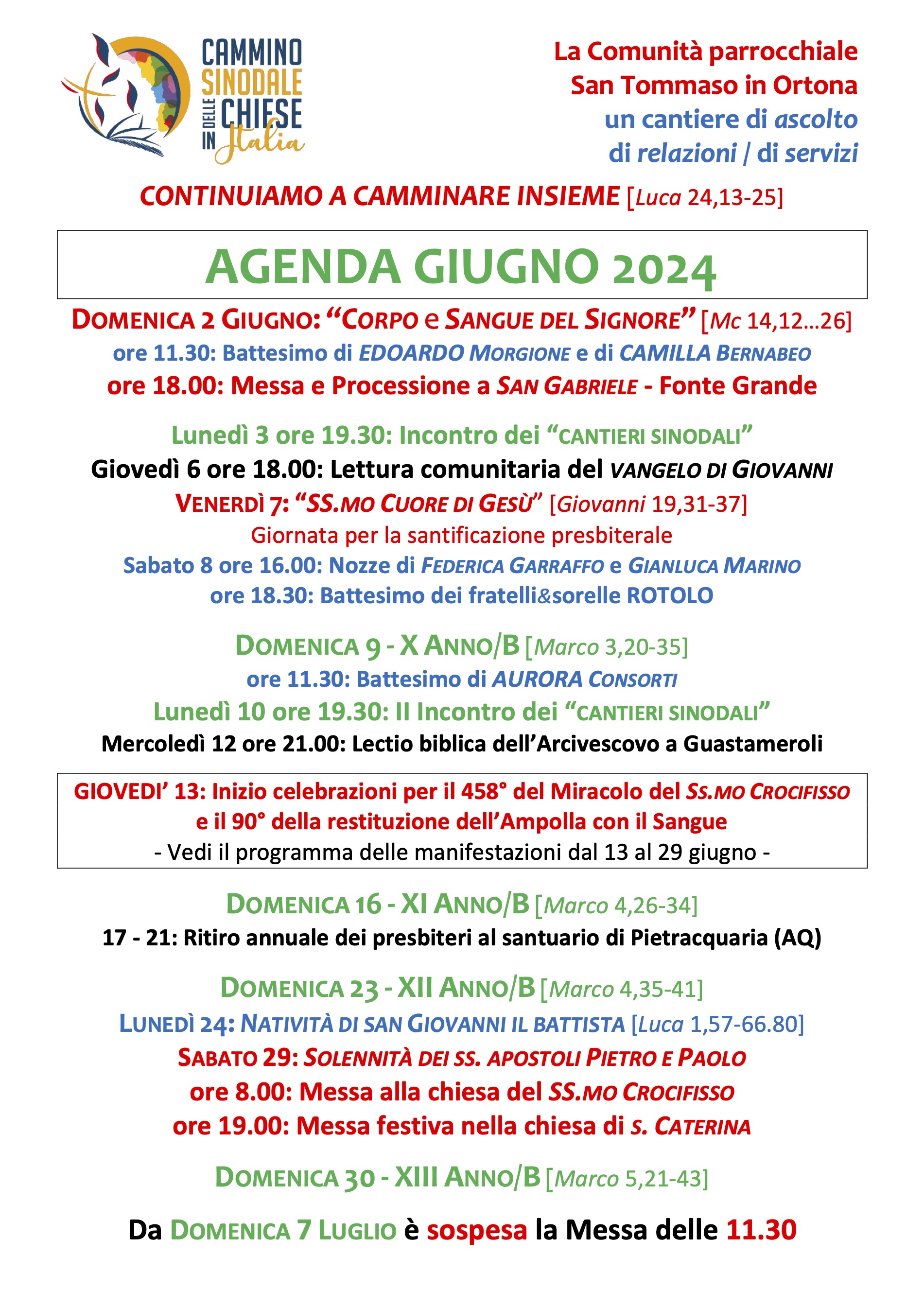 Aggiornamento AGENDA Giugno 2024