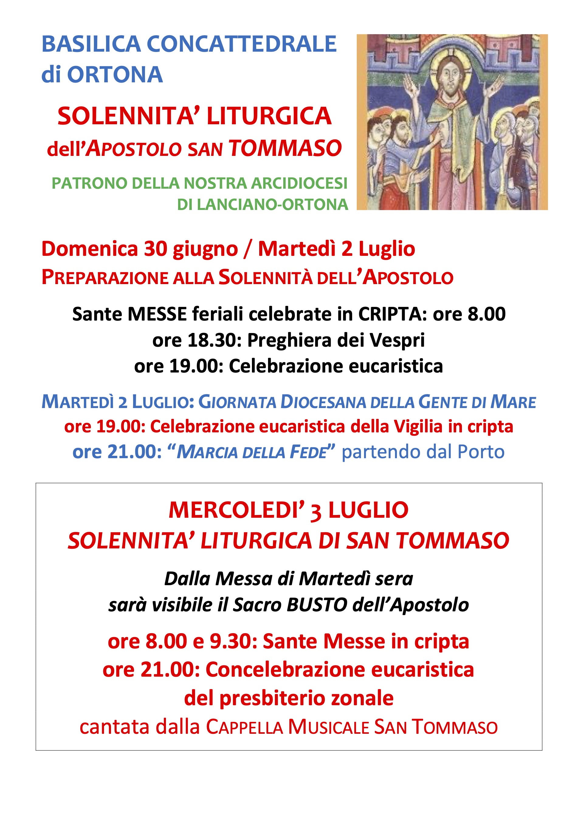 Solennità Liturgica dell'Apostolo SanTommaso 2024