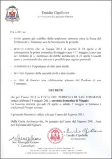 Decreto perdono San Tommaso 2011